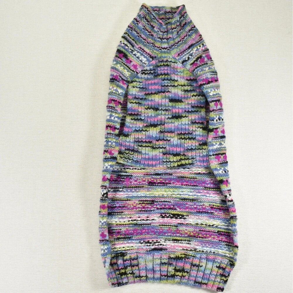 Handmade Crochet Dog Sweater XL/XXL Multicolor Knit Striped Warm Pet Clothes